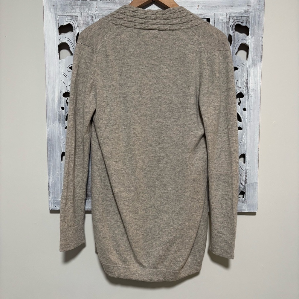 Cortland Park Gray Cashmere Open Front Cable Knit Cardigan Size M - Picture 2 of 6